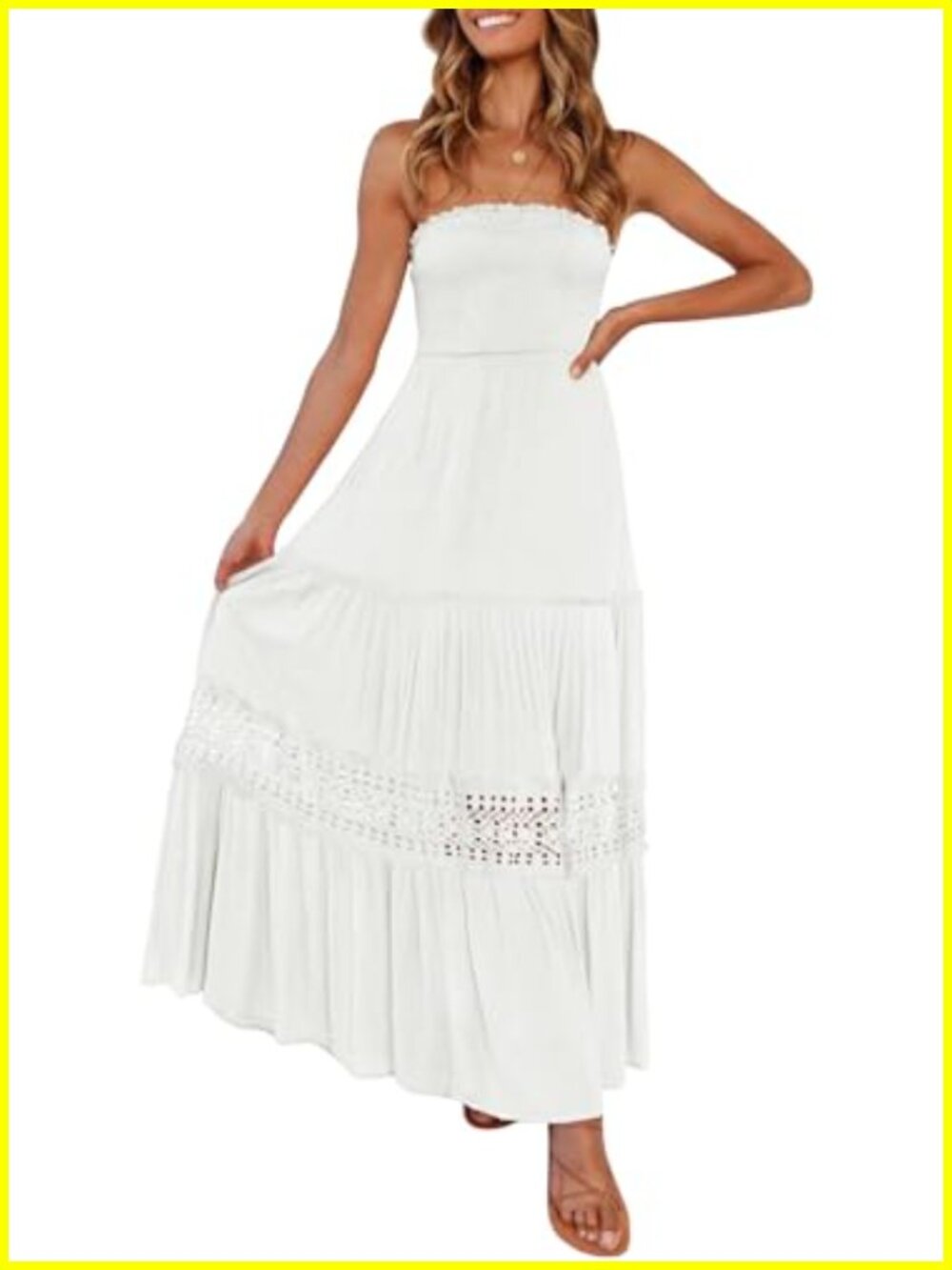 Strapless Boho Maxi Dress with Ruffle Hem, Sleeveless Backless A-Line